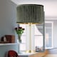 image 7 of Aura - Satin Brass Table Lamp with Green Pleated Velvet Shade | Gold | Satin brass plate with clear glass detail and green pleated velvet | 1