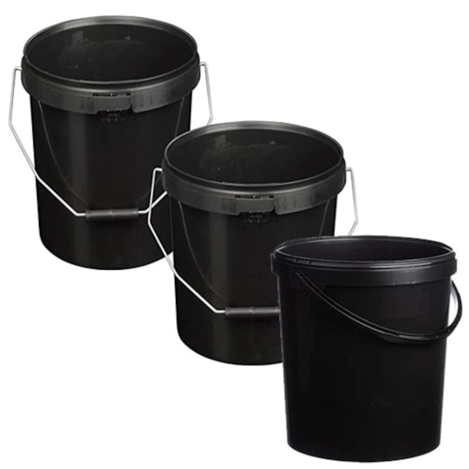 image 1 of 10 x Strong Heavy Duty 25L Black Multi-Purpose Plastic Storage Buckets With Lid & Handle