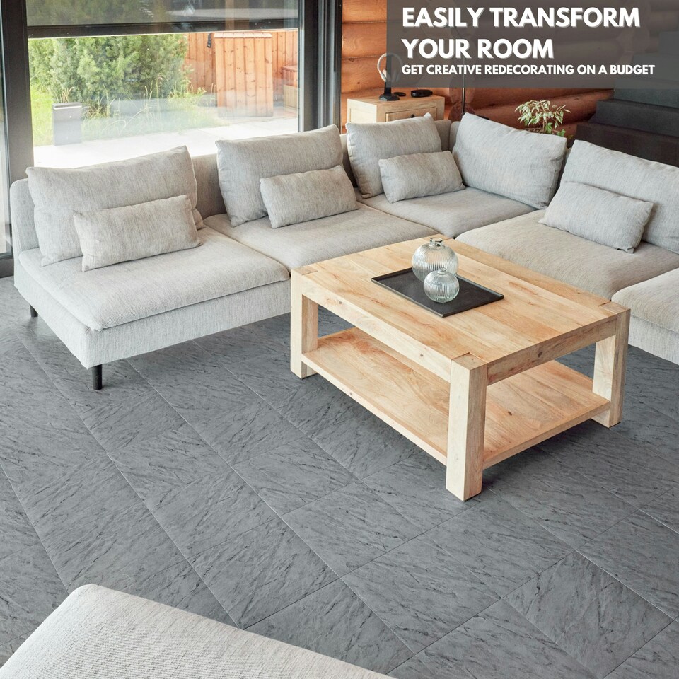 image 1 of Vinyl Floor Tiles Self Adhesive – 30 Pack Covers 30 sqf (2.79sqm) – 12x12in (30.5x30.5cm) Waterproof Peel & Stick Vinyl Flooring for Kitchen, Bathroom & Home Grey Marble