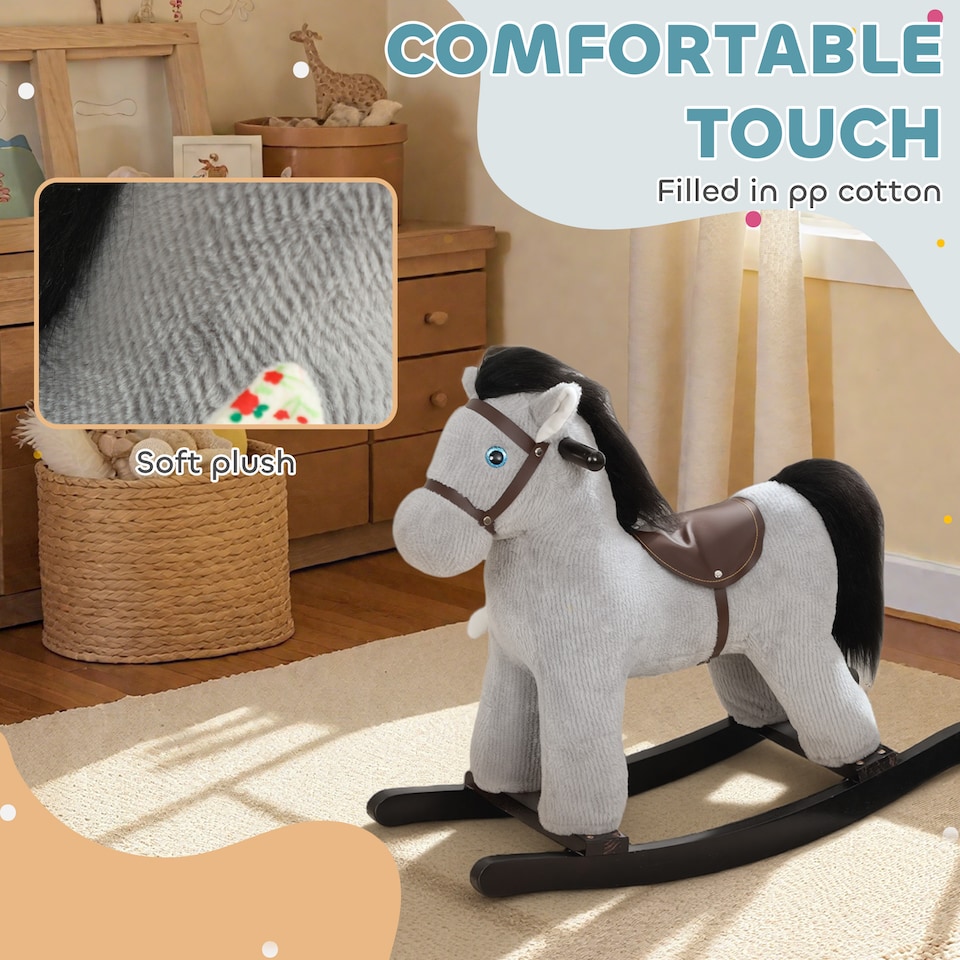 image 1 of AIYAPLAY Baby Rocking Horse, Toddler Animal Rocker for Kids Aged 2-5, Grey