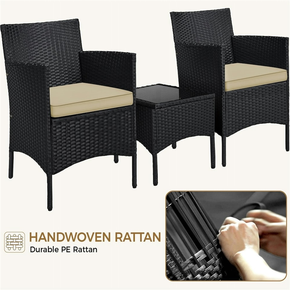 image 1 of Yaheetech Outdoor Wicker Patio Conversation Furniture Set Black/Khaki