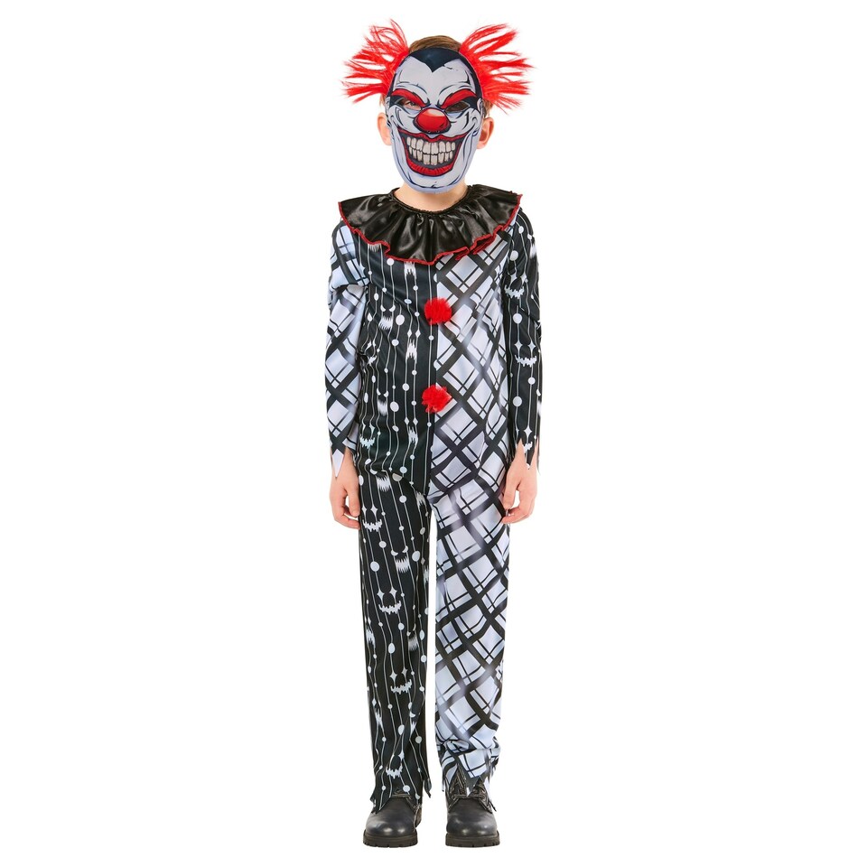 image 1 of Bristol Novelty Childrens/Kids Sinister Clown Monochrome Costume - Black/White/Red - 7-8 Years 7