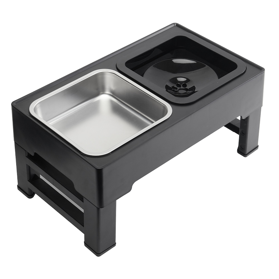 image 1 of Living and Home Height-Adjustable Pet Feeder with Stand, 1.6L Stainless Steel Bowl & 1L Spill-Resistant Water Bowl