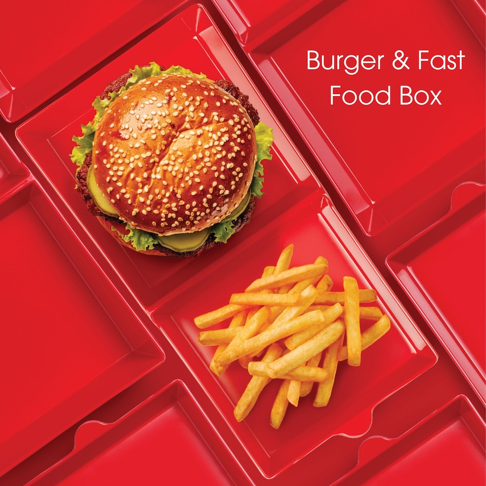 image 1 of Zeal Melamine Fakwaway Buger Box, Divided Serving Tray / Dish, Red