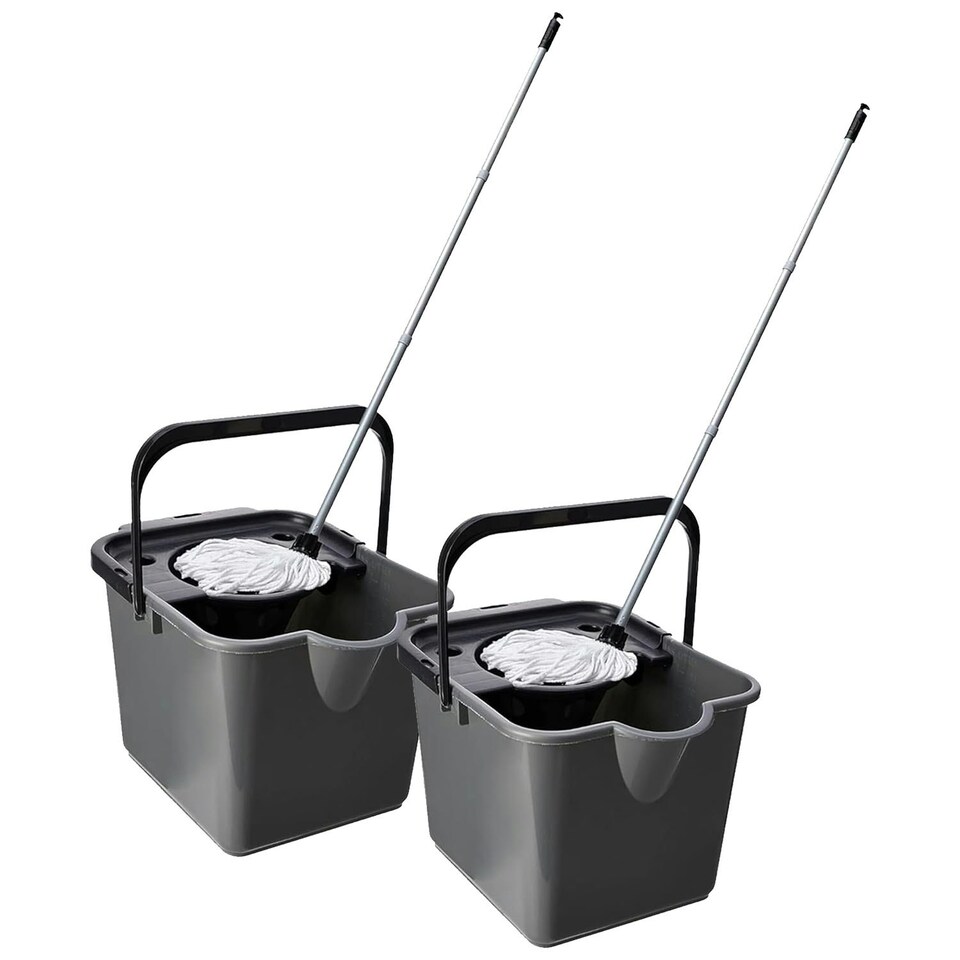 image 1 of 1 x Metallic 12L Mop & Bucket Set For Cleaning Hard Floors Complete With Pouring Lip & Cotton Mop