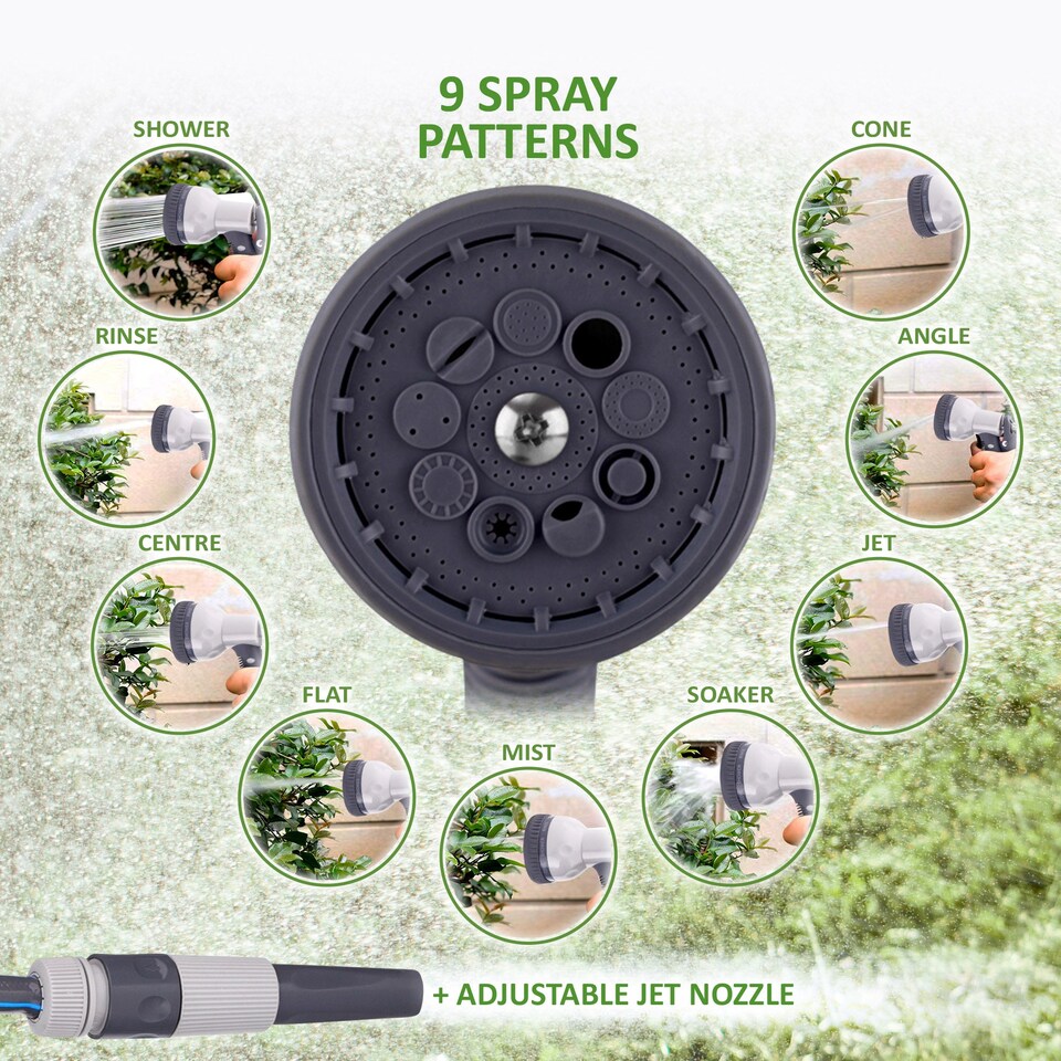 image 1 of NETTA Retractable Hose Reel with Auto Rewind, 180° Swivel and 9-Function Spray Gun