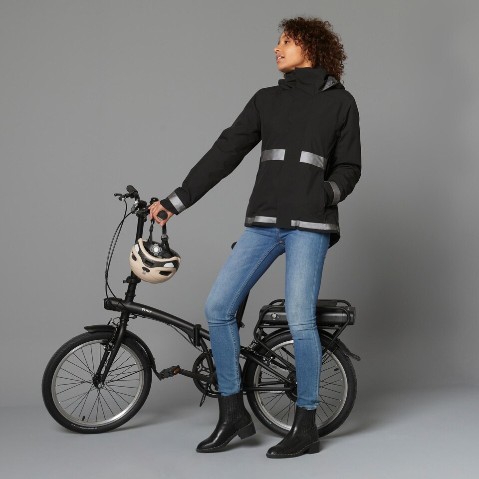 image 1 of Decathlon Women's City Cycling Night Visibility Warm Rain Jacket 540 - Black