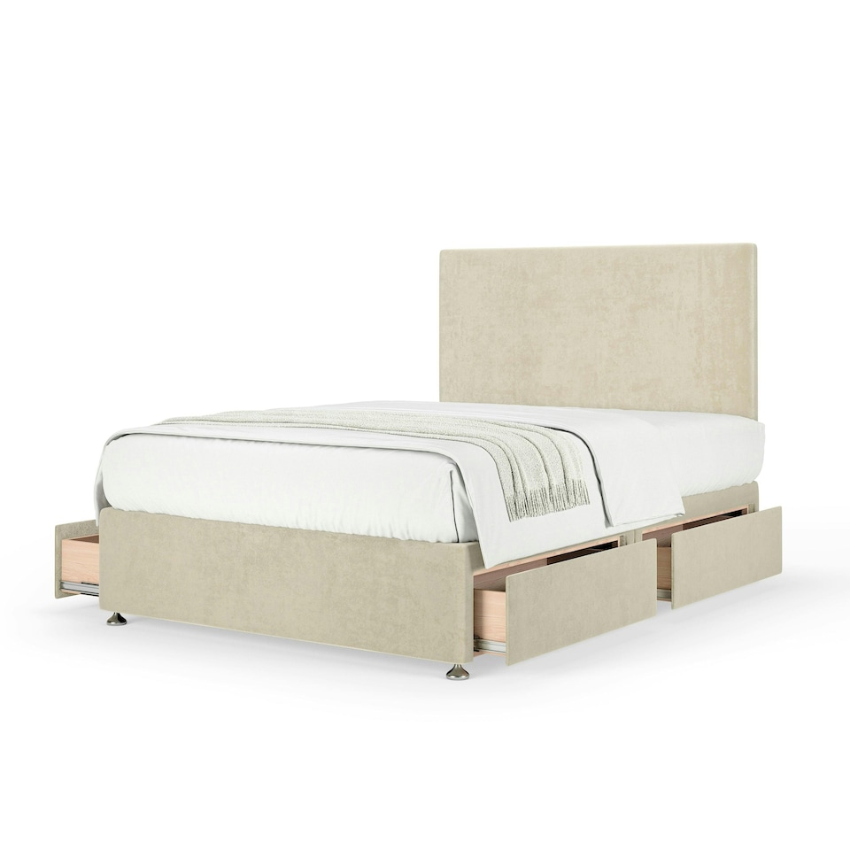 image 1 of Memory Maestro Memory Foam Cream Naples Velvet 4 Drawer Divan Set And Valencia Headboard Super King