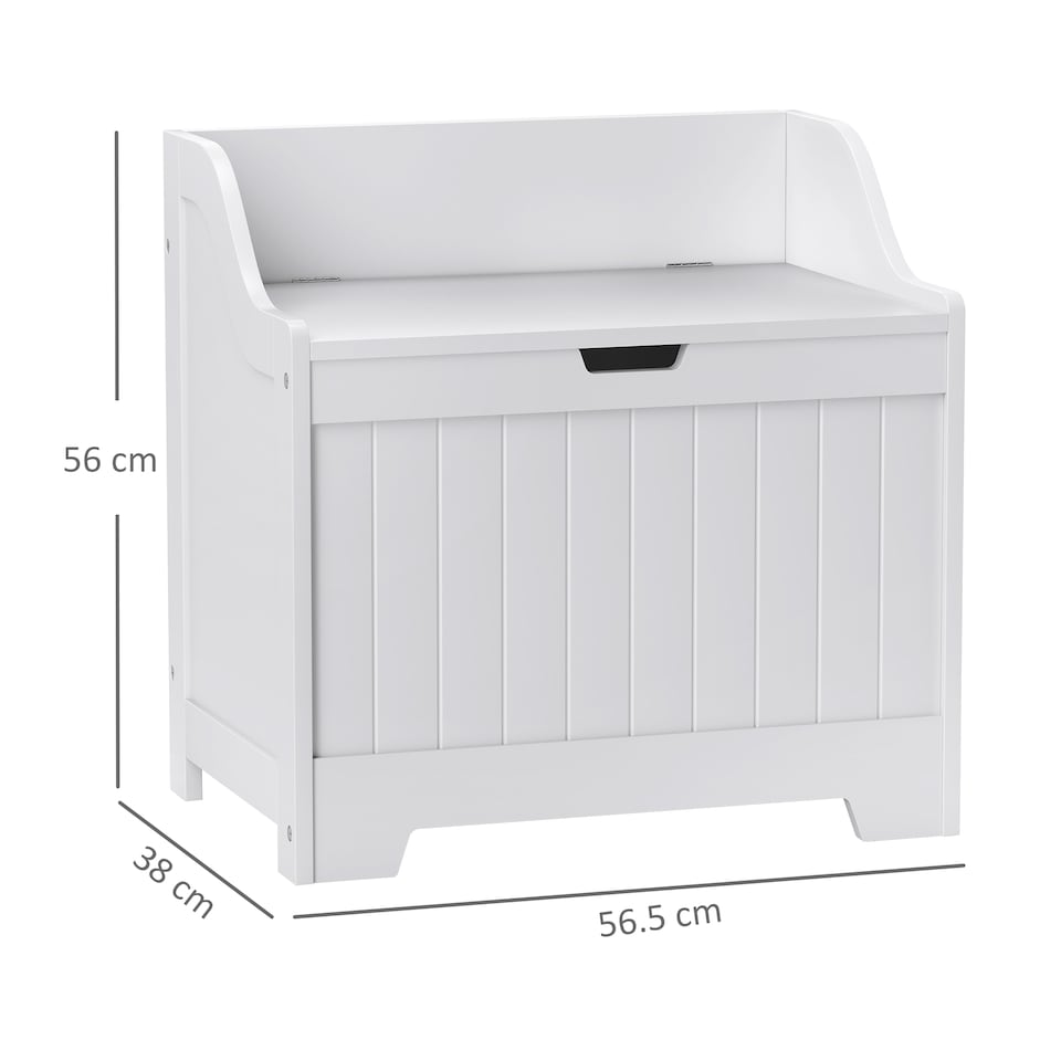 image 1 of HOMCOM Storage Chest, Storage Trunk with Safety Hinge and U-shaped Cut-out Pull, Wooden Storage Box for Living Room, Entryway, 56.5 x 38 x 56 cm, White | White | White