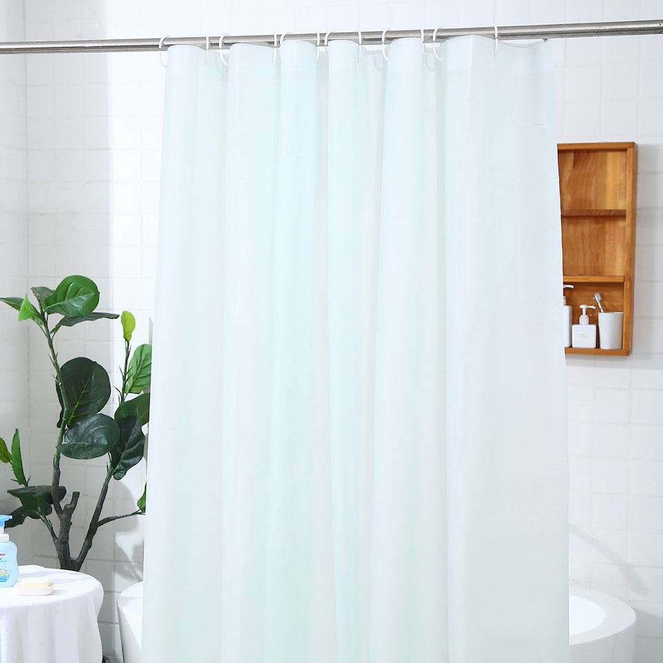 image 1 of PEVA Plain Mould & Mildew Resistant Shower Curtain with 12 Hooks - 180x180cm