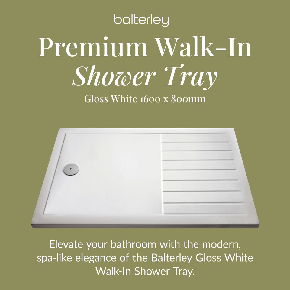 image 1 of Premium Walk In Shower Tray White 1600mm x 800mm | White | White | 1