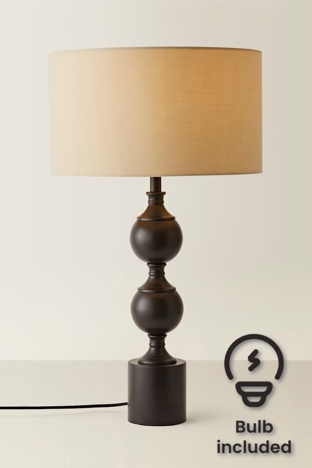 image 1 of ValueLights Declan Metal Candlestick Table Lamp Natural Shade & Bulb | Black