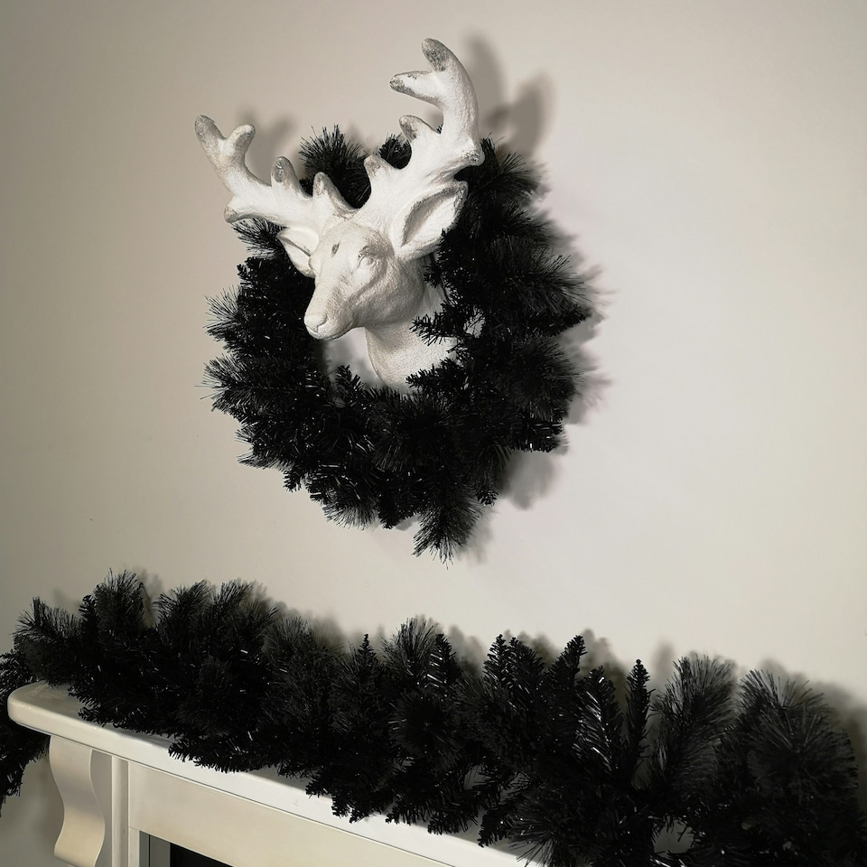 image 1 of 50cm Premier PVC Plain Black Tipped Artificial Christmas Halloween Wreath