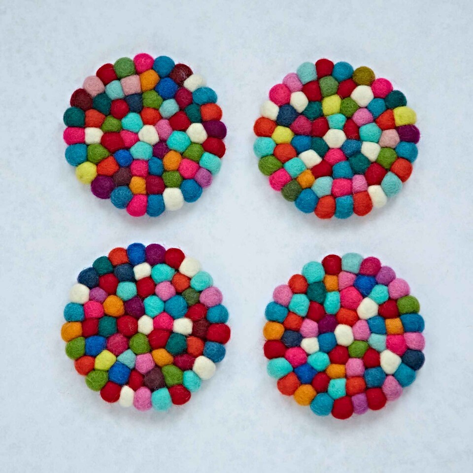 image 1 of Set of 4 Handmade Felt Ball Coasters