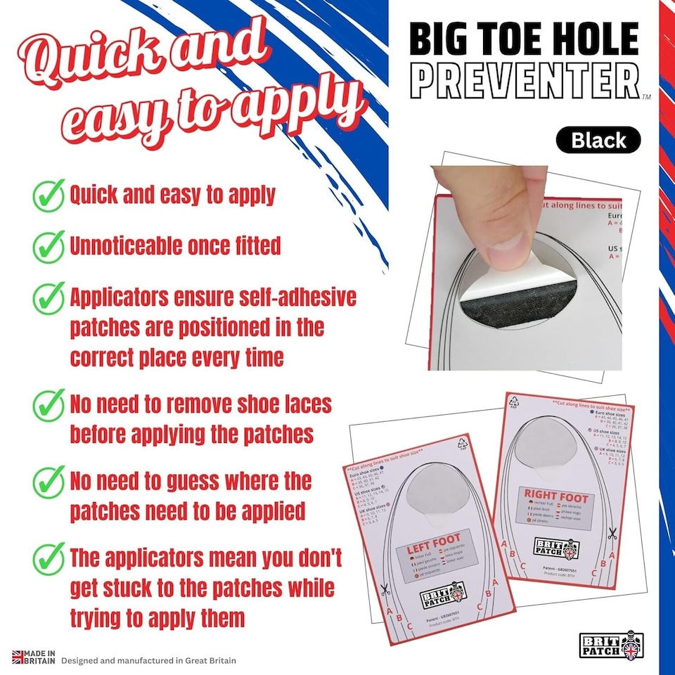 image 1 of Trainer Armour Black Big Toe Hole Preventer Patches - Preventive Protection | Black