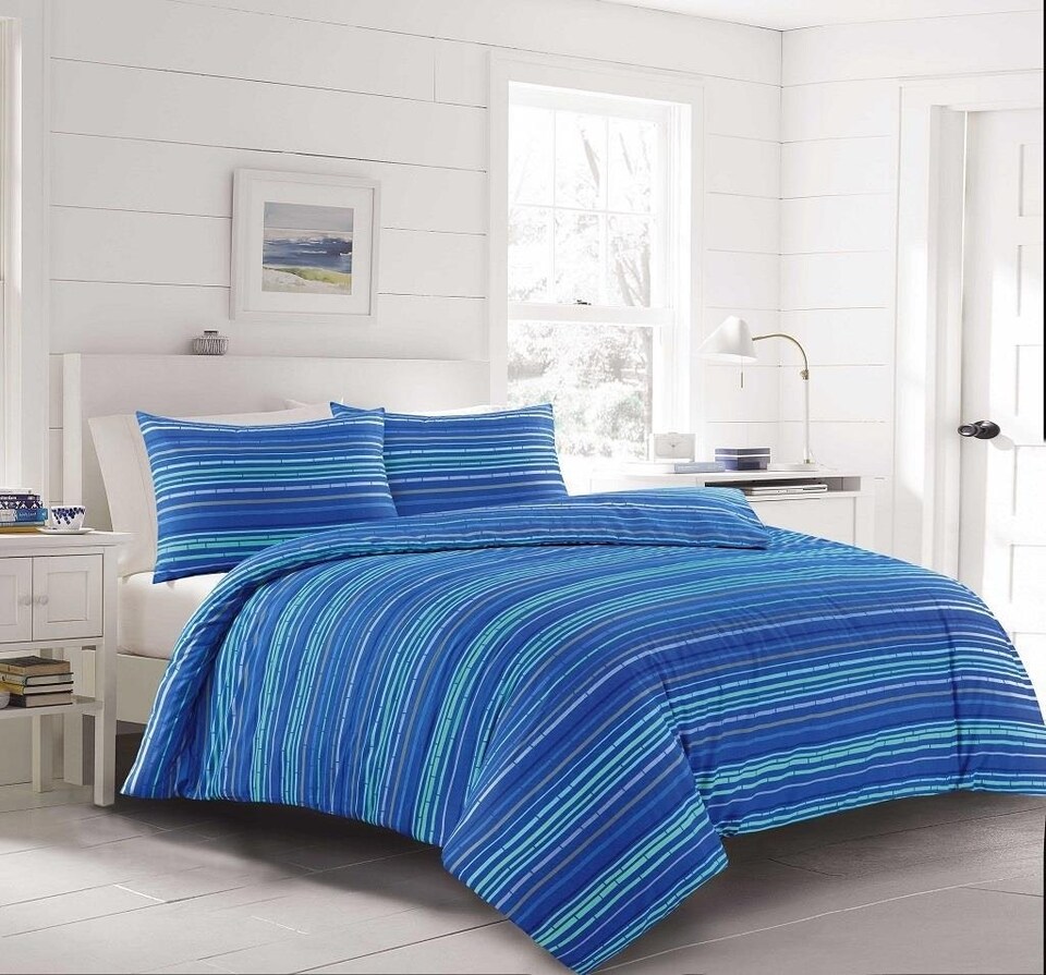 image 1 of Leon Blue Stripe Duvet Cover Set - Super King - Blue