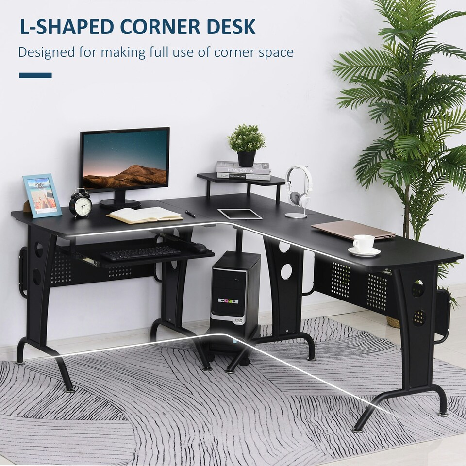 image 1 of HOMCOM Space-Saving Corner Work Office Desk Gaming with Steel Frame