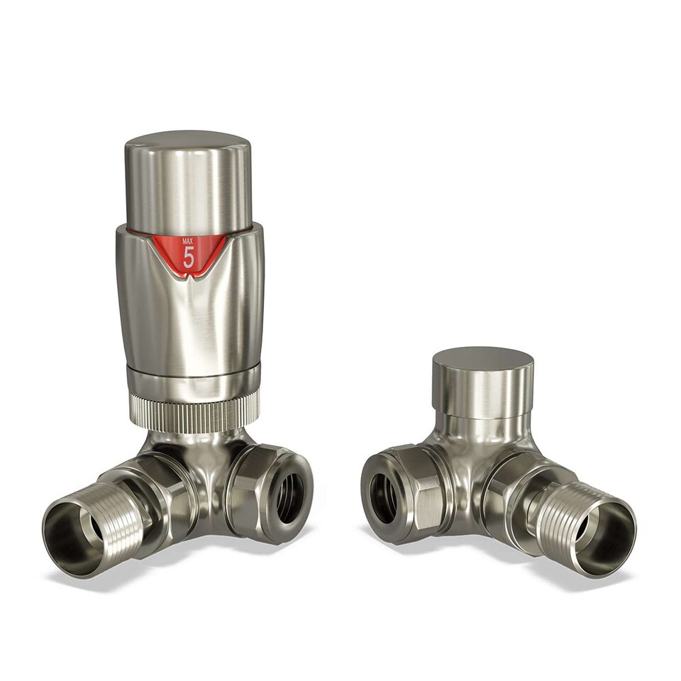 image 1 of Stirling Bold - Silver Nickel Thermostatic Radiator Valve & Lockshield Corner 8mm