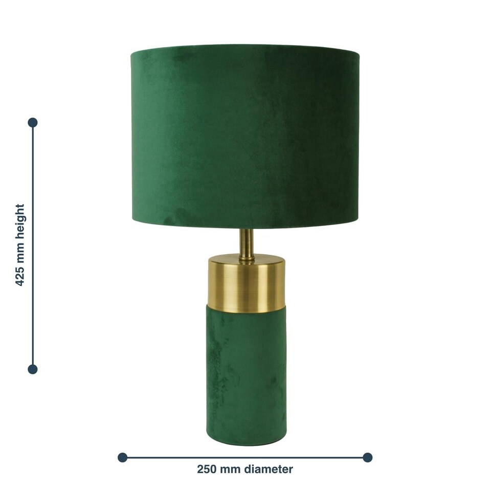 image 1 of Set of 2 Green Velour Velvet Table Lamps | Green | Bronze | Large | 2