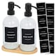 image 1 of Harbour Housewares 2pc Glass Soap Dispenser Set with Bamboo Tray & Labels - 500ml - Clear/Black