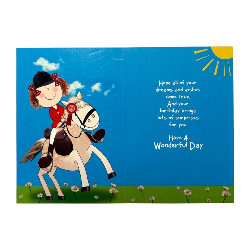 image 1 of Age 8 Juvenile Girl Riding a Horse Birthday Card