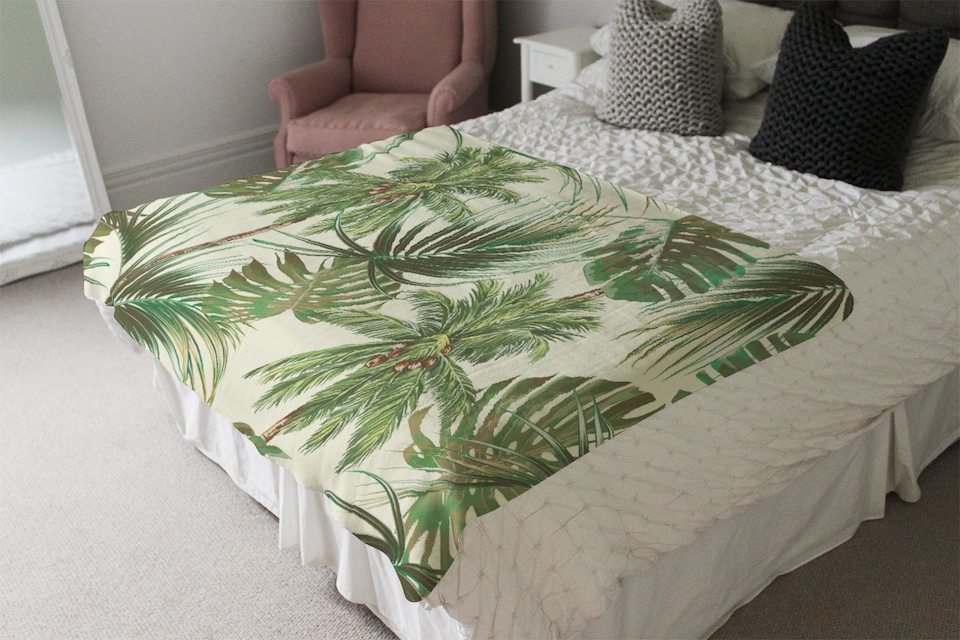 image 1 of Tropical Leaves On Yellow Blanket | Multi