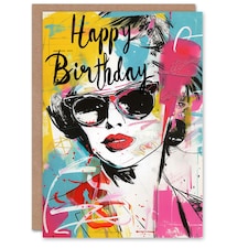 Lipstick Sunglasses Fashion Portrait Woman Her Birthday Card
