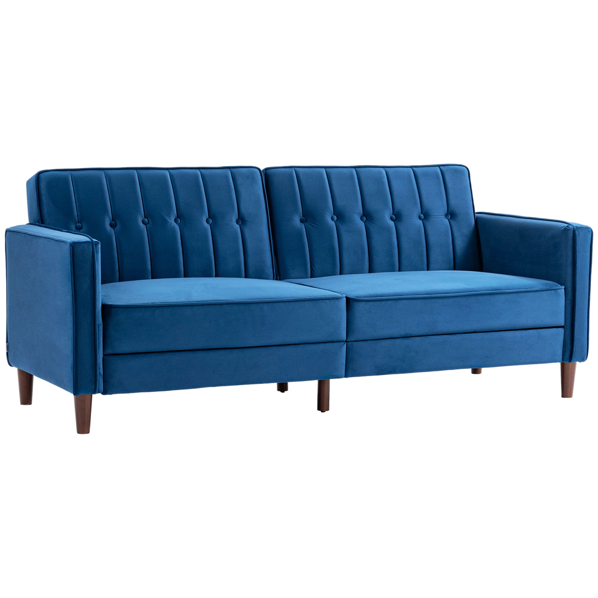 HOMCOM Convertible Sofa Bed, 189cm Click Clack 3 Seater Sofa Bed, Button Tufted Velvet Sleeper Couch with Split Reclining Backrest and Rubber Wood Legs, Blue