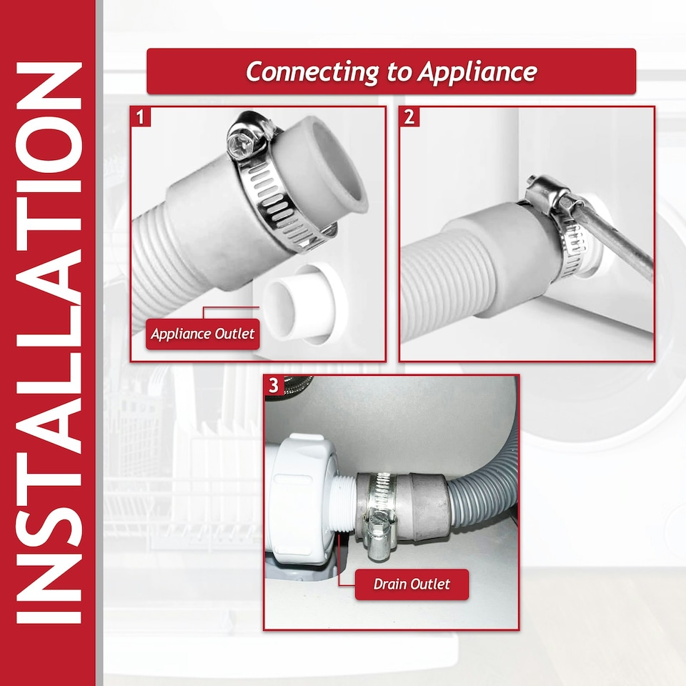 image 1 of SPARES2GO Drain Hose Extension Kit 2m Washing Machine Dishwasher Waste Water Outlet Pipe (19mm / 28mm Ends)