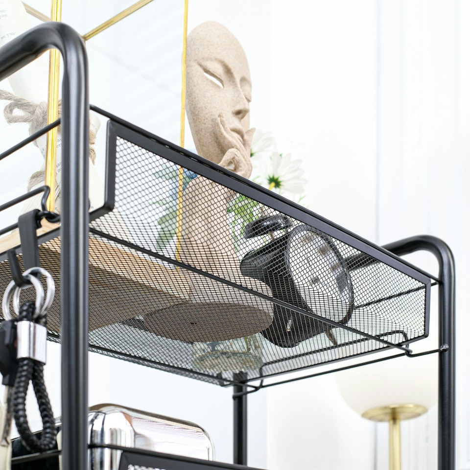 image 1 of HOMCOM 5 Tier Utility Rolling Cart with Removable Mesh Baskets, Black