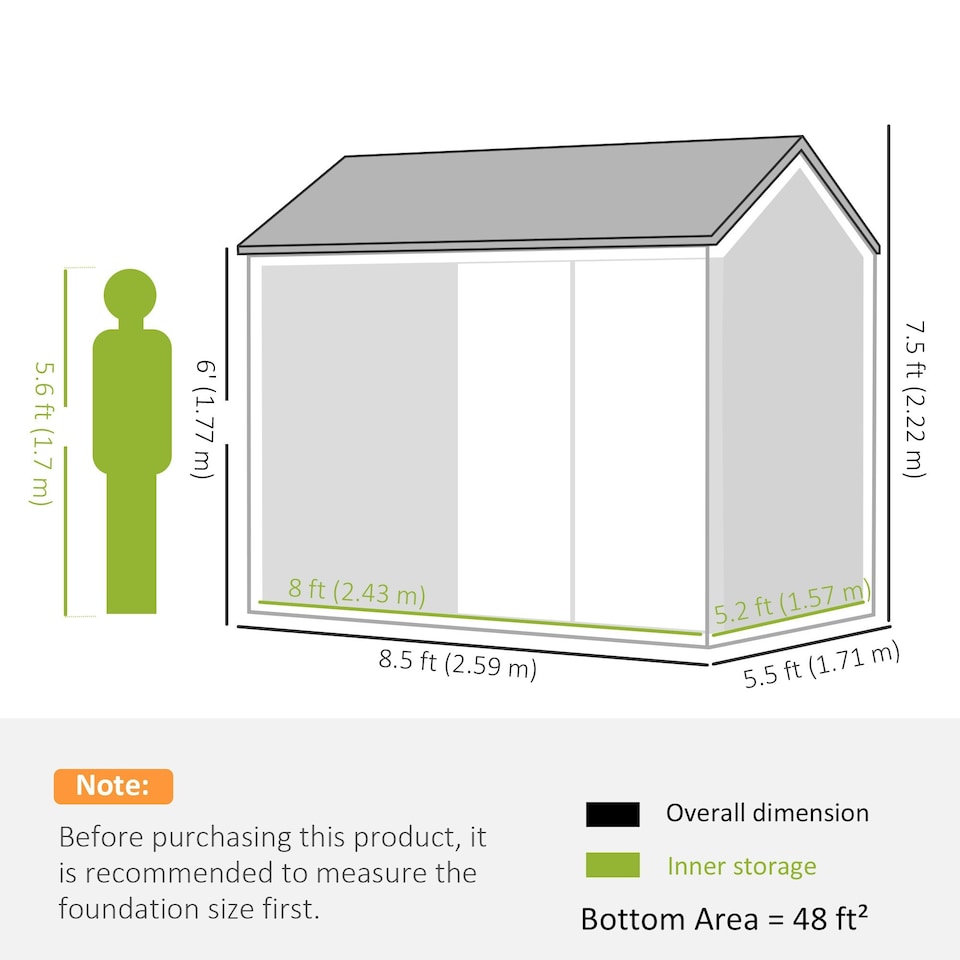 image 1 of Outsunny 8x6ft Metal Garden Shed Outdoor Storage Shed w/ Doors Window, Grey