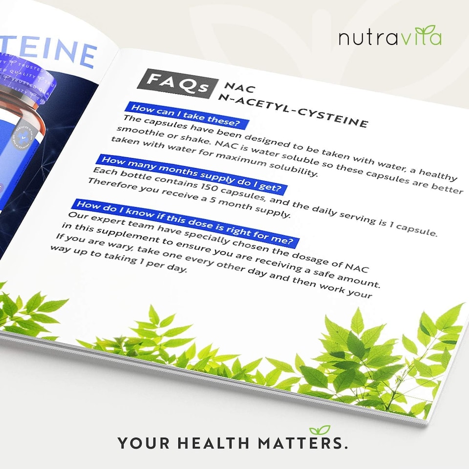 image 1 of Nutravita NAC N-Acetyl-Cysteine 600mg - High Bioavailability NAC Supplement - N Acetyl Cysteine Amino Acid - Made in The UK - 150 Vegan Capsules