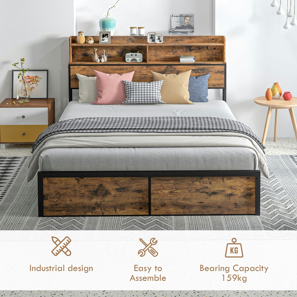 image 1 of HOMCOM 5.2FT King Bed Frame with Storage Headboard and Under Bed Storage