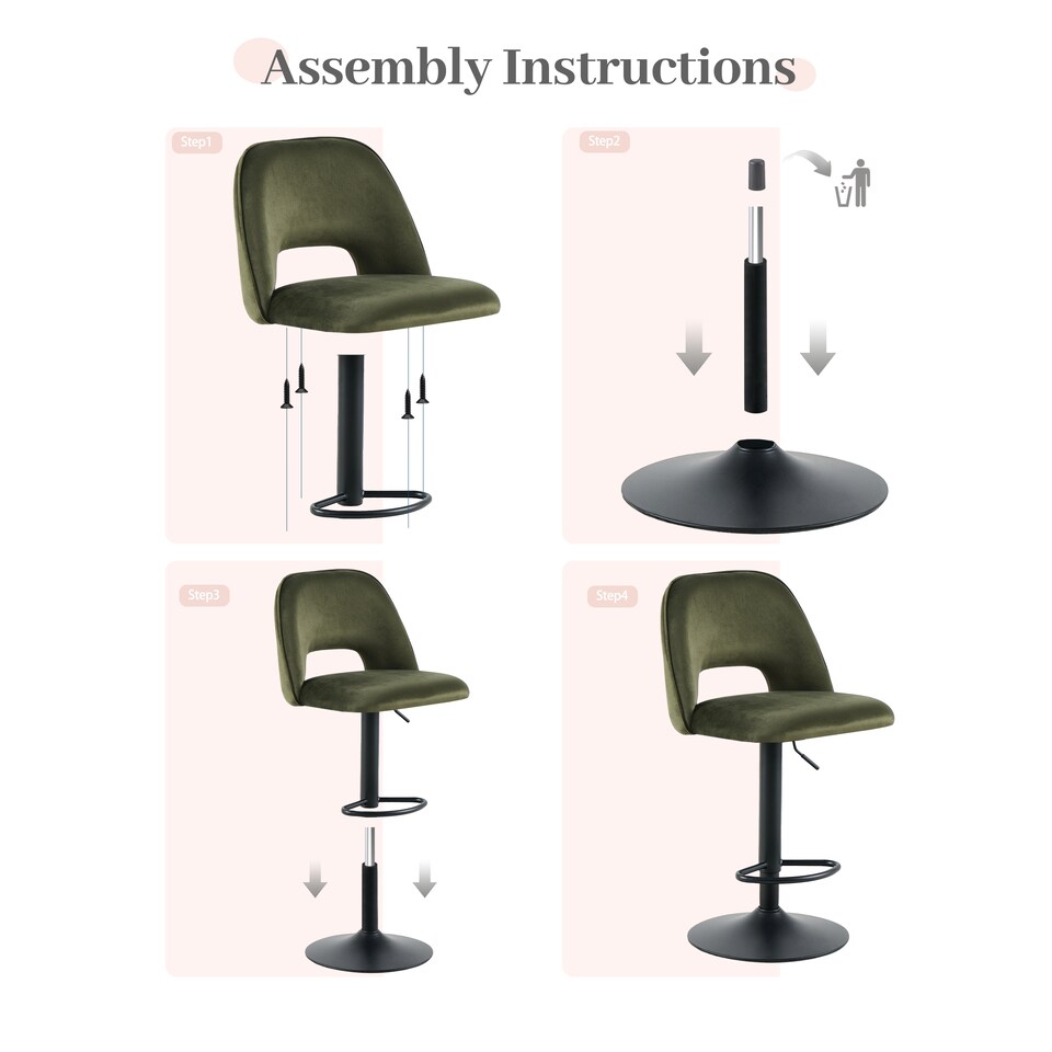 image 1 of SONARA Set of 1 Adjustable Velvet Upholstered Breakfast Bar Stools | Green