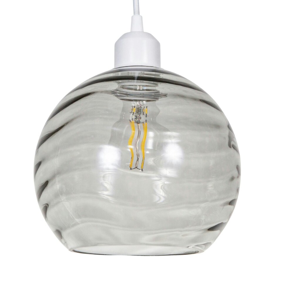 image 1 of Modern Designer Smoked Circular Ribbed Glass Non Electric Pendant Lamp Shade