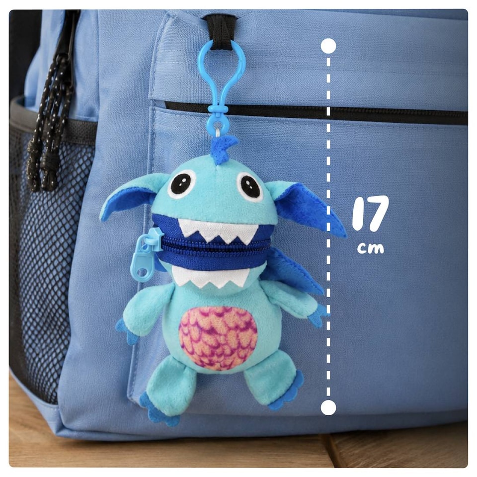 image 1 of Kids Worry Yummy Monster Clip-On Keyring Bag Charm Pram Pack of 5 Multicoloured Soft Toy Set
