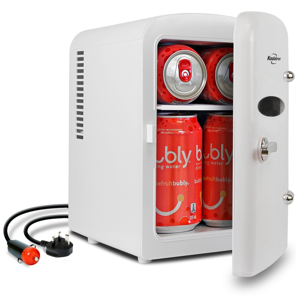 image 1 of Koolatron 4L Retro Portable Mini Fridge 12V DC 230V 6 Can Cooler White