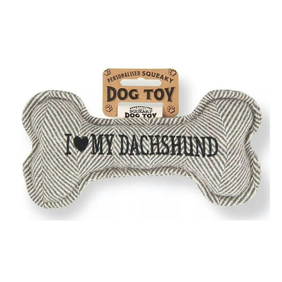 image 1 of History & Heraldry Pre-Personalised Squeaky Bone Dog Toy - Dachsund