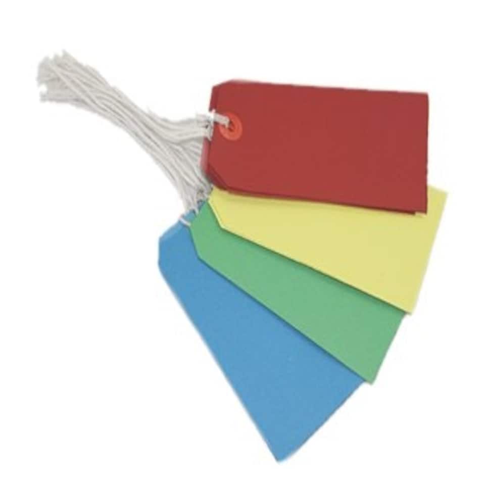 image 1 of assorted colours coloured tie-on luggage labels 60x120 mm strung tags - pack of 10