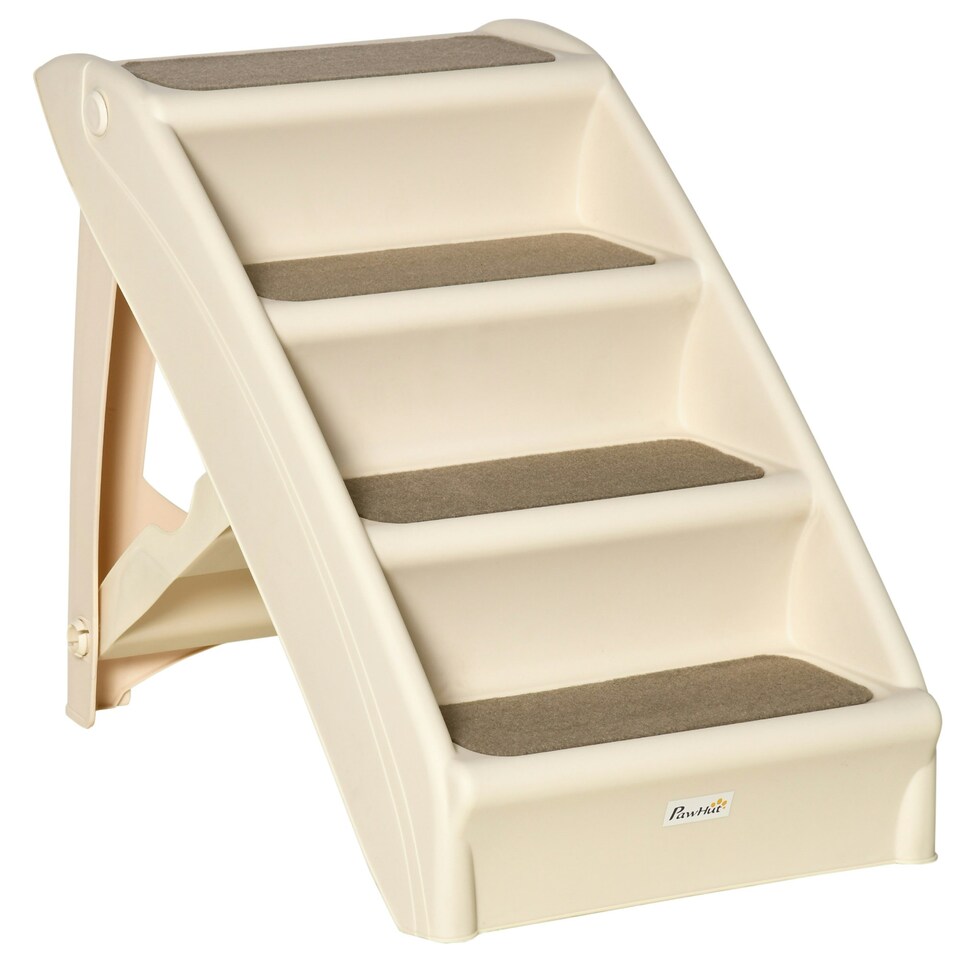 image 1 of PawHut Four-Step Foldable Pet Stairs w/ Non-Slip Mats, for S, XS Dogs - Beige
