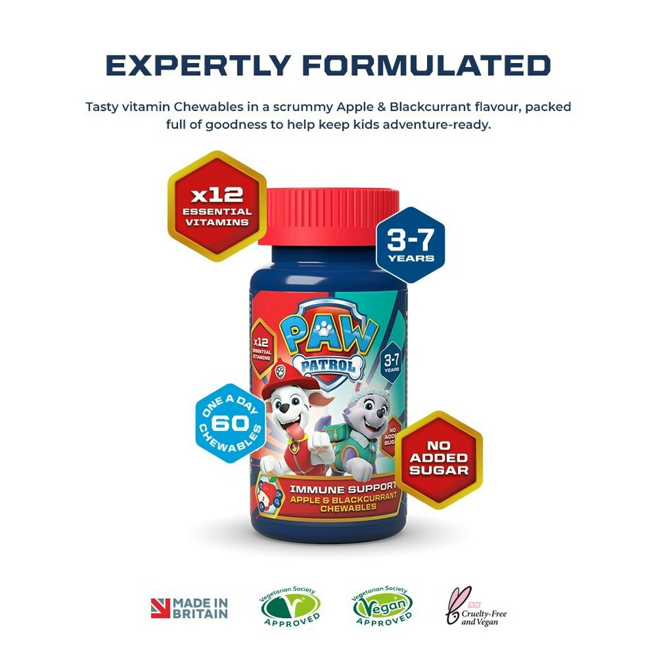 image 1 of PAW Patrol Bones & Teeth Chewables, 60 Vegan Tablets, No Sugar