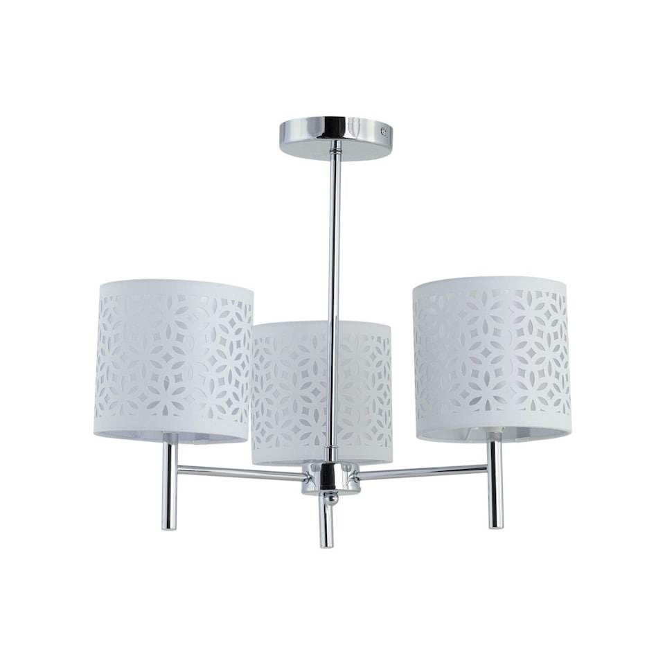 image 1 of Brea - Chrome 3 Light Fitting with White Cut Out Shades Chrome | White