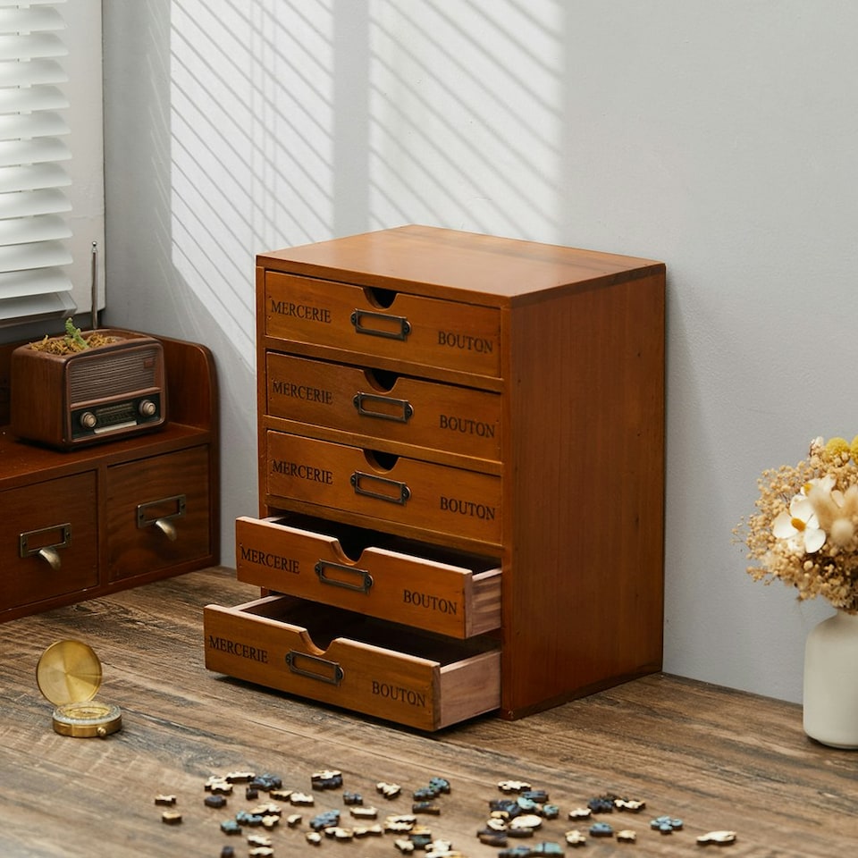 image 1 of Living and Home Rustic 5-Drawer Wooden Organizer Box - Brown