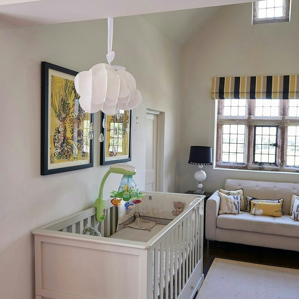 image 1 of ValueLights Children's Nursery White Rain Cloud With Acrylic Jewel Raindrops Pendant Light Shade