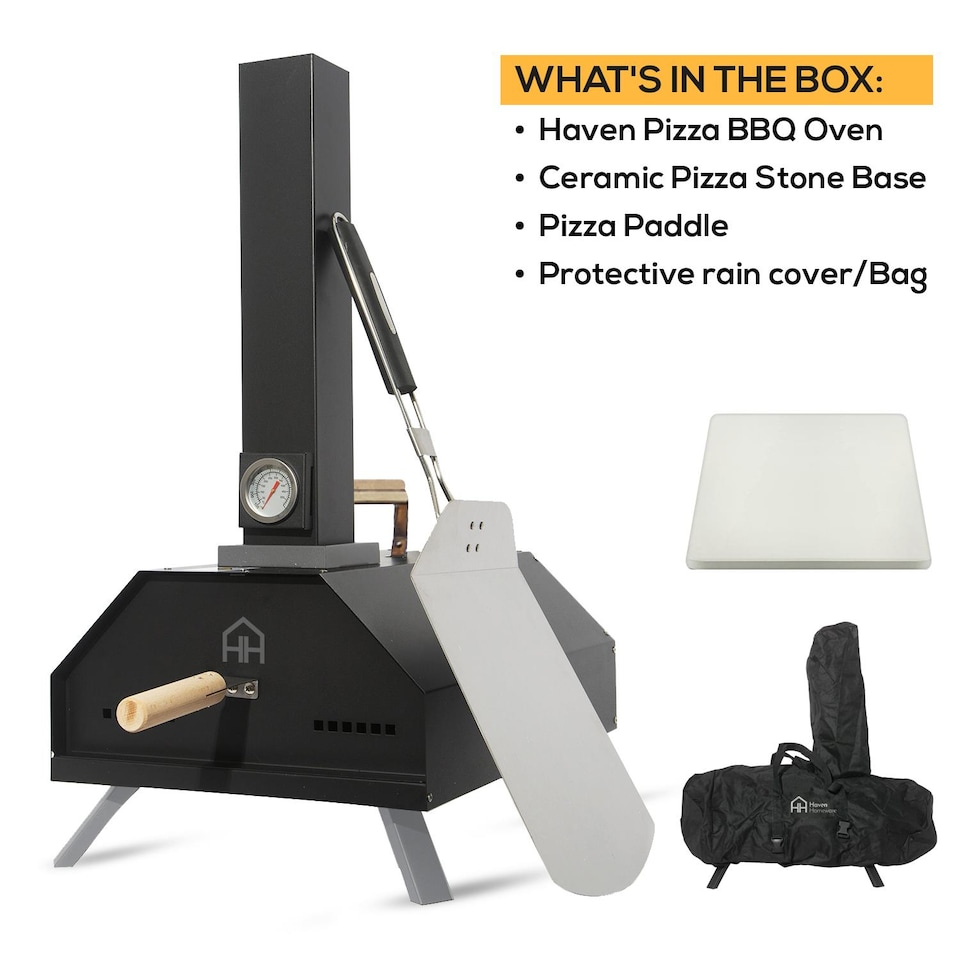 image 1 of Haven Outdoor Wood Fired Pizza Oven with Pizza Stone, Pizza Paddle & Rain Cover