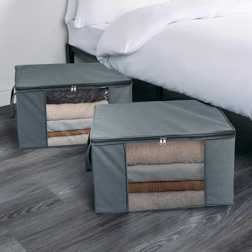 image 1 of OHS 2 Pack Foldable Underbed Wardrobe Clothes Organiser Storage Bags, Large - Charcoal