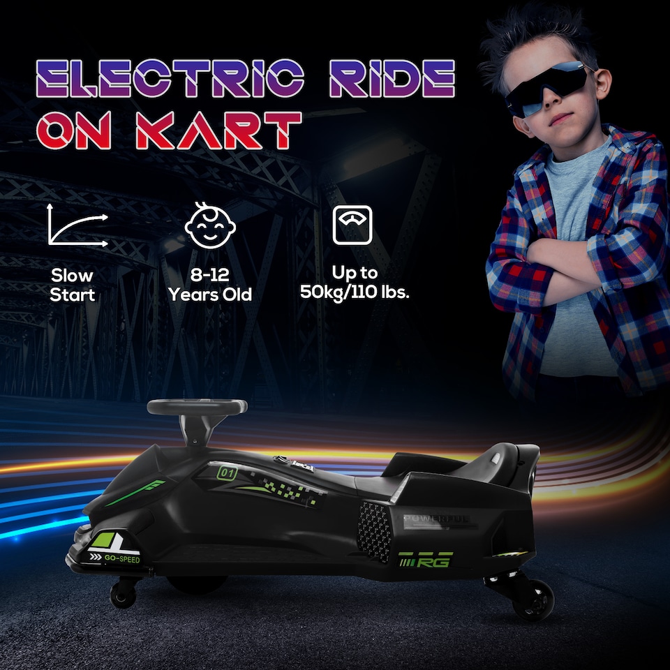 image 1 of HOMCOM 12V Kids Electric Go Kart with 2 Speeds, Soft Start for 8-12, Black