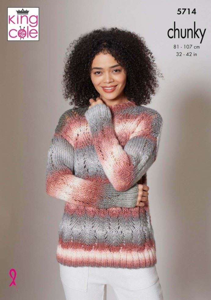 King Cole Riot Chunky Knitting Pattern 5714, Sweaters, Scarves, Headwear and Gloves for Women - 32 - 42 Inches