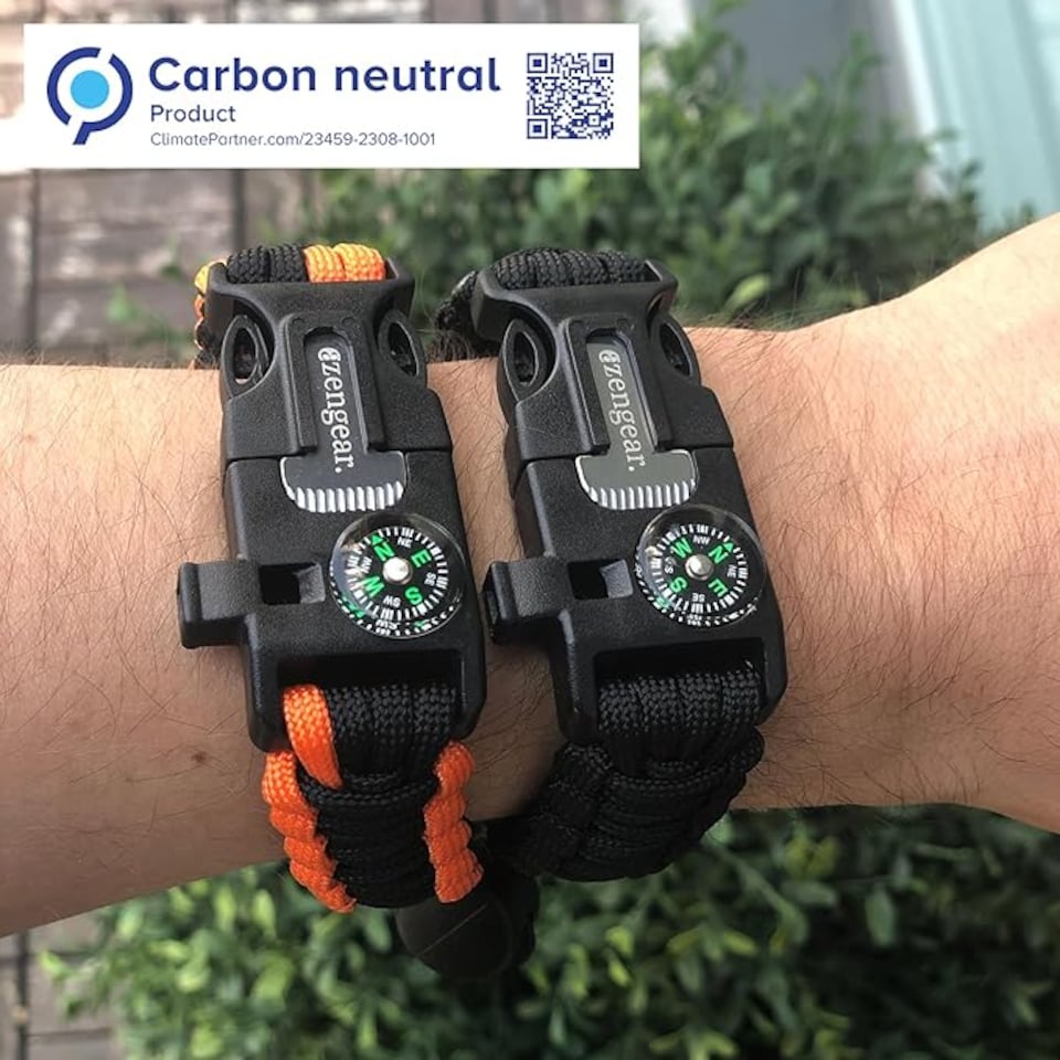 image 1 of aZengear Paracord Survival Bracelet (Pair), Flint Fire Starter, Whistle, Compass for Camping, Bushcraft and Emergency Equipment