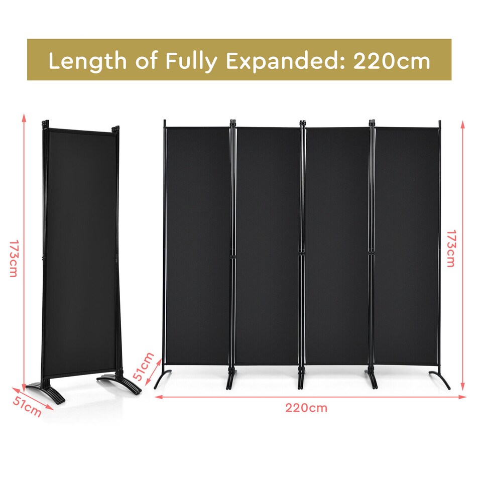 image 1 of COSTWAY 4-Panel Room Divider 173cm Folding Privacy Screen